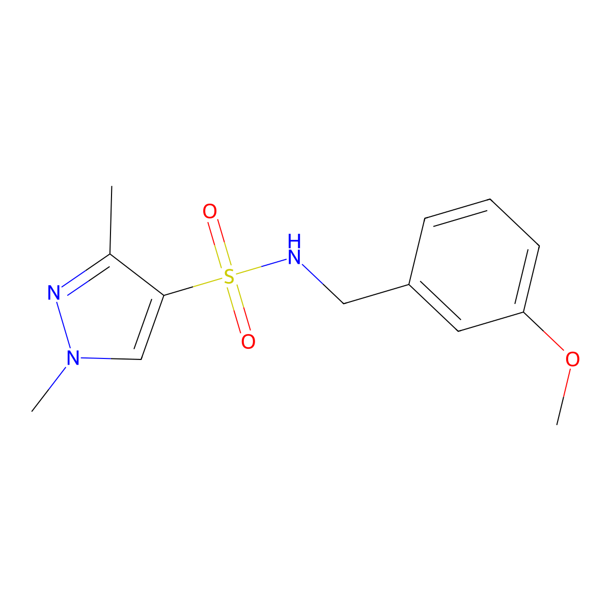 N-(3-methoxybenzyl)-1,3-dimethyl-1H-pyrazole-4-sulfonamide molecular structure, CAS 1172564-61-2