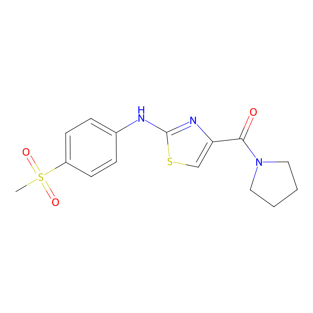 (2-((4-(Methylsulfonyl)phenyl)amino)thiazol-4-yl)(pyrrolidin-1-yl)methanone molecular structure, CAS 1172565-80-8