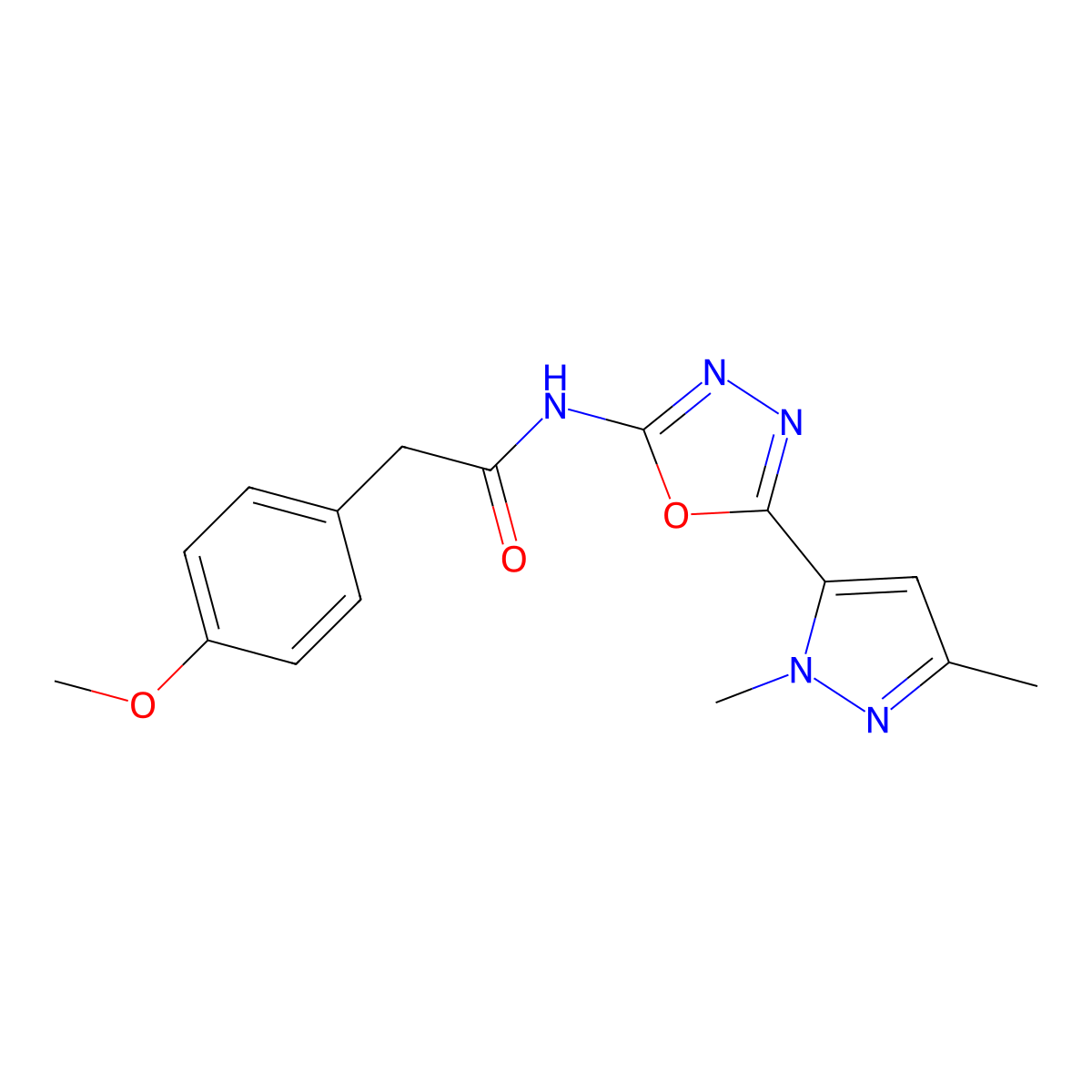 N-[5-(1,3-dimethyl-1H-pyrazol-5-yl)-1,3,4-oxadiazol-2-yl]-2-(4-methoxyphenyl)acetamide molecular structure, CAS 1172566-27-6
