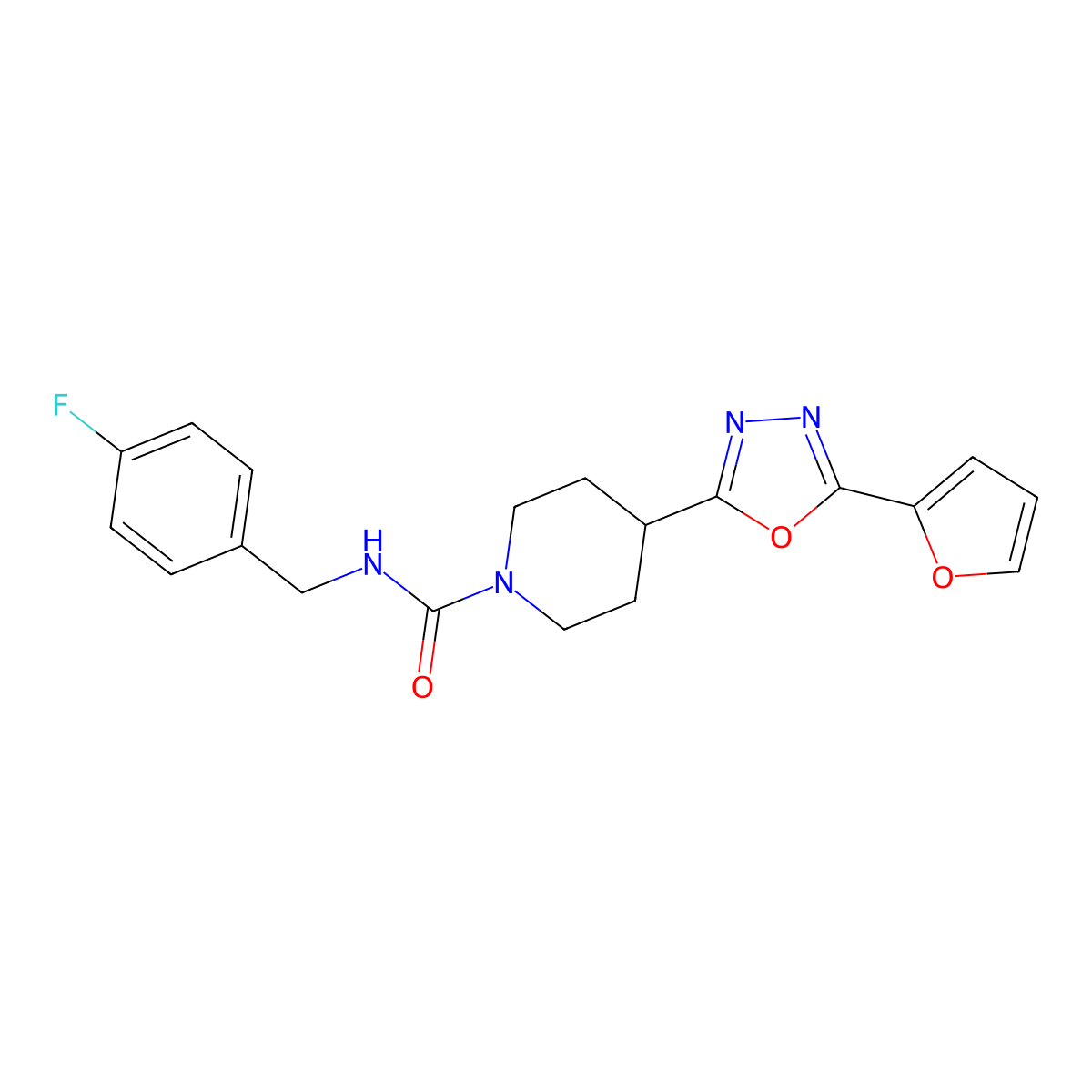 N-(4-fluorobenzyl)-4-(5-(furan-2-yl)-1,3,4-oxadiazol-2-yl)piperidine-1-carboxamide molecular structure, CAS 1172567-40-6