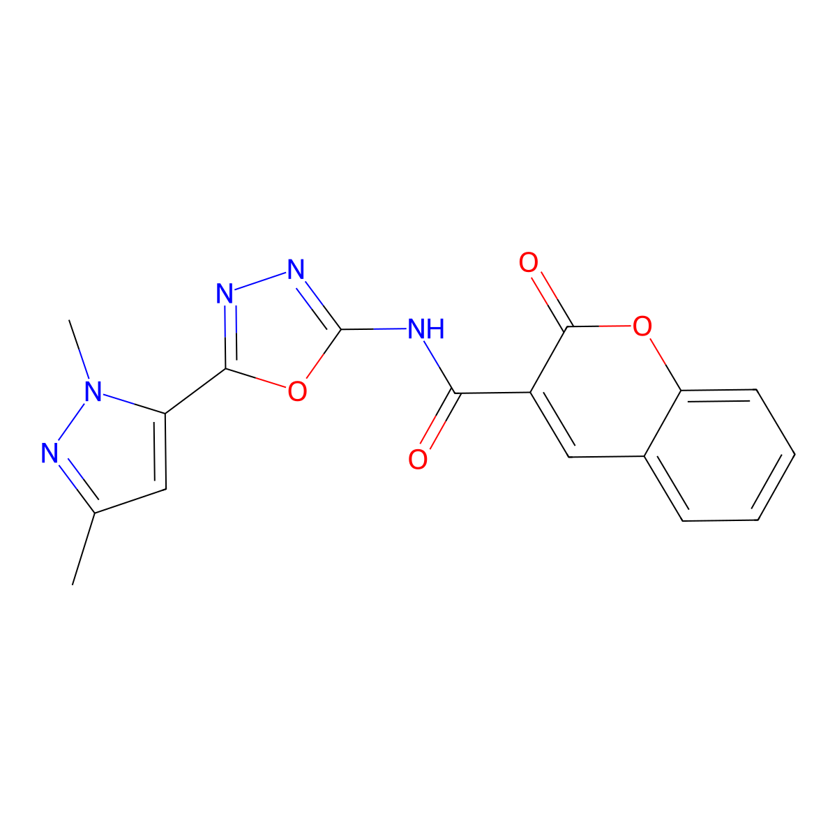 N-[5-(1,3-dimethyl-1H-pyrazol-5-yl)-1,3,4-oxadiazol-2-yl]-2-oxo-2H-chromene-3-carboxamide molecular structure, CAS 1172569-19-5
