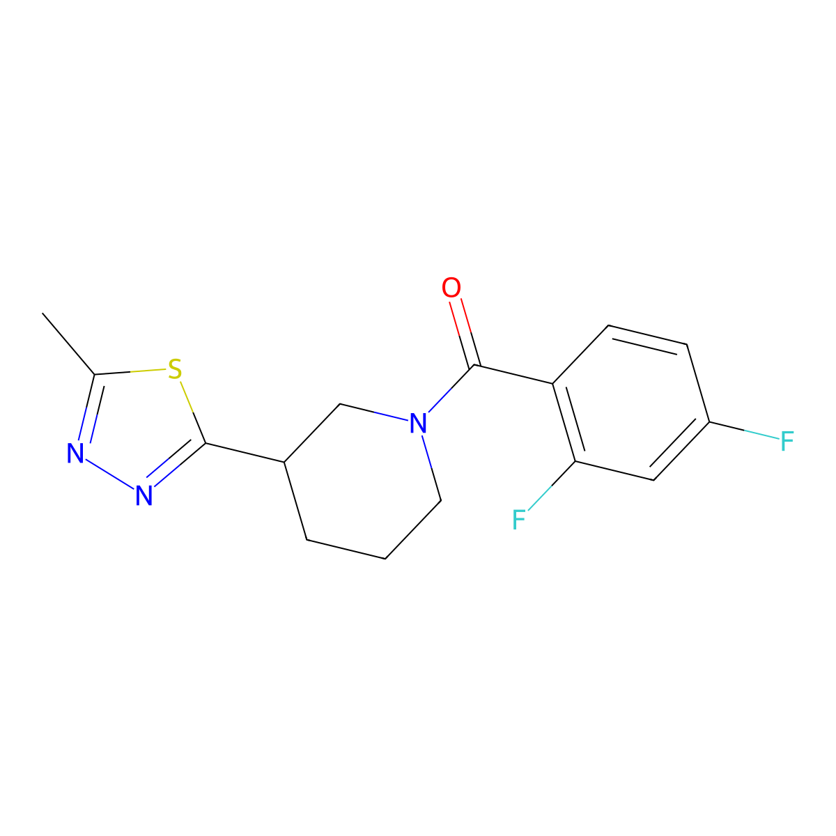 (2,4-Difluorophenyl)(3-(5-methyl-1,3,4-thiadiazol-2-yl)piperidin-1-yl)methanone molecular structure, CAS 1172570-16-9