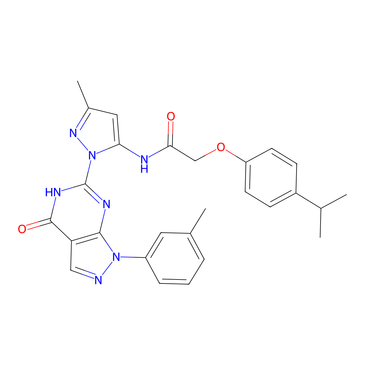 2-(4-isopropylphenoxy)-N-(3-methyl-1-(4-oxo-1-(m-tolyl)-4,5-dihydro-1H-pyrazolo[3,4-d]pyrimidin-6-yl)-1H-pyrazol-5-yl)acetamide molecular structure, CAS 1172571-56-0