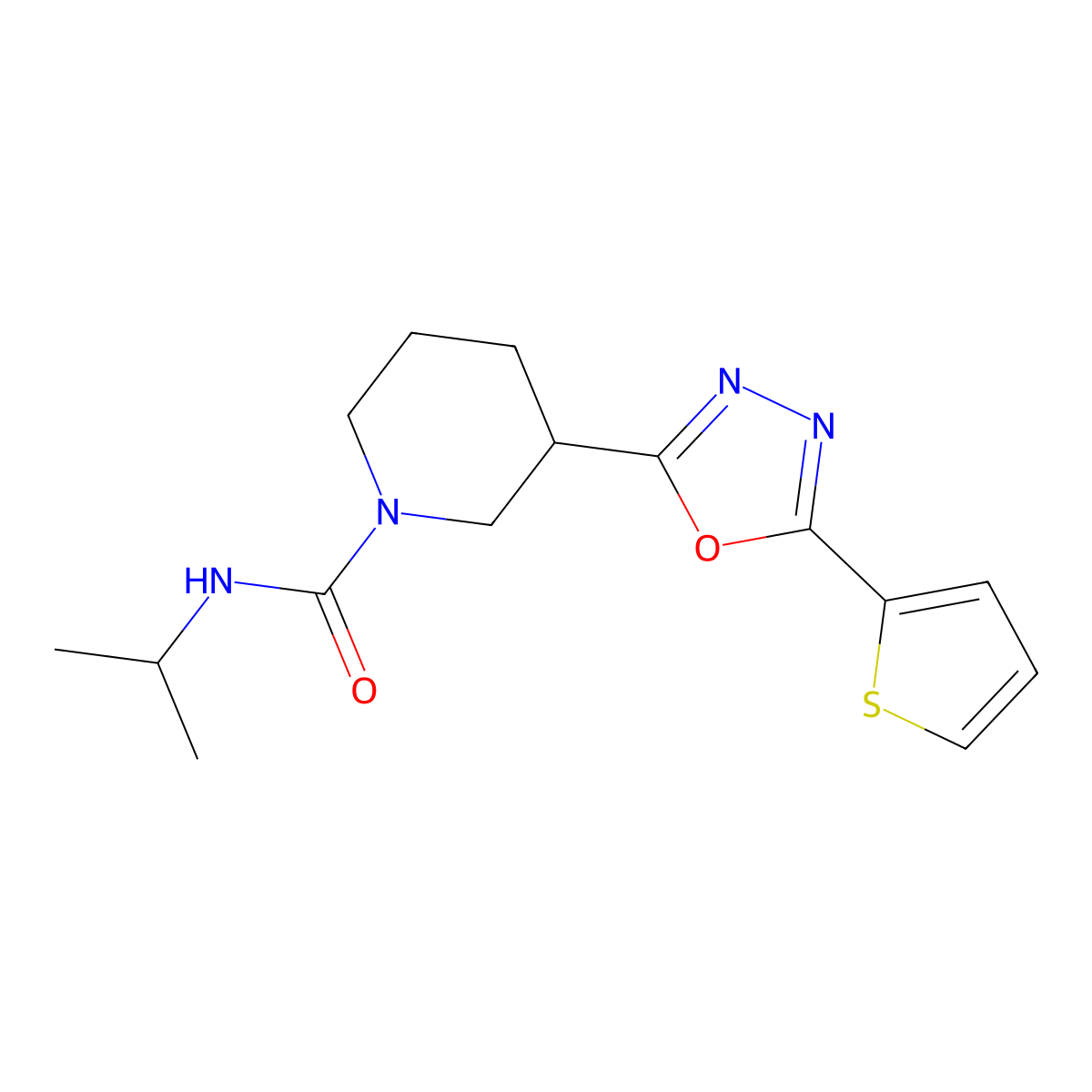 N-isopropyl-3-(5-(thiophen-2-yl)-1,3,4-oxadiazol-2-yl)piperidine-1-carboxamide molecular structure, CAS 1172572-60-9