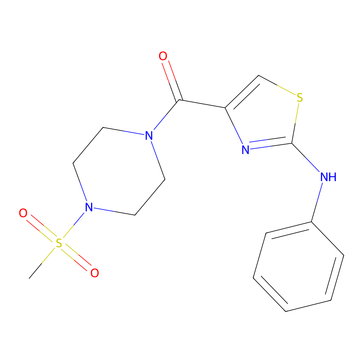 (4-(Methylsulfonyl)piperazin-1-yl)(2-(phenylamino)thiazol-4-yl)methanone molecular structure, CAS 1172573-46-4