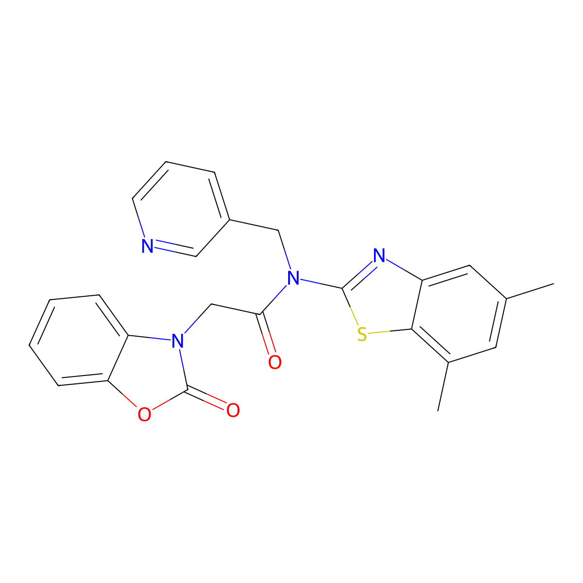 N-(5,7-dimethylbenzo[d]thiazol-2-yl)-2-(2-oxobenzo[d]oxazol-3(2H)-yl)-N-(pyridin-3-ylmethyl)acetamide molecular structure, CAS 1172573-47-5