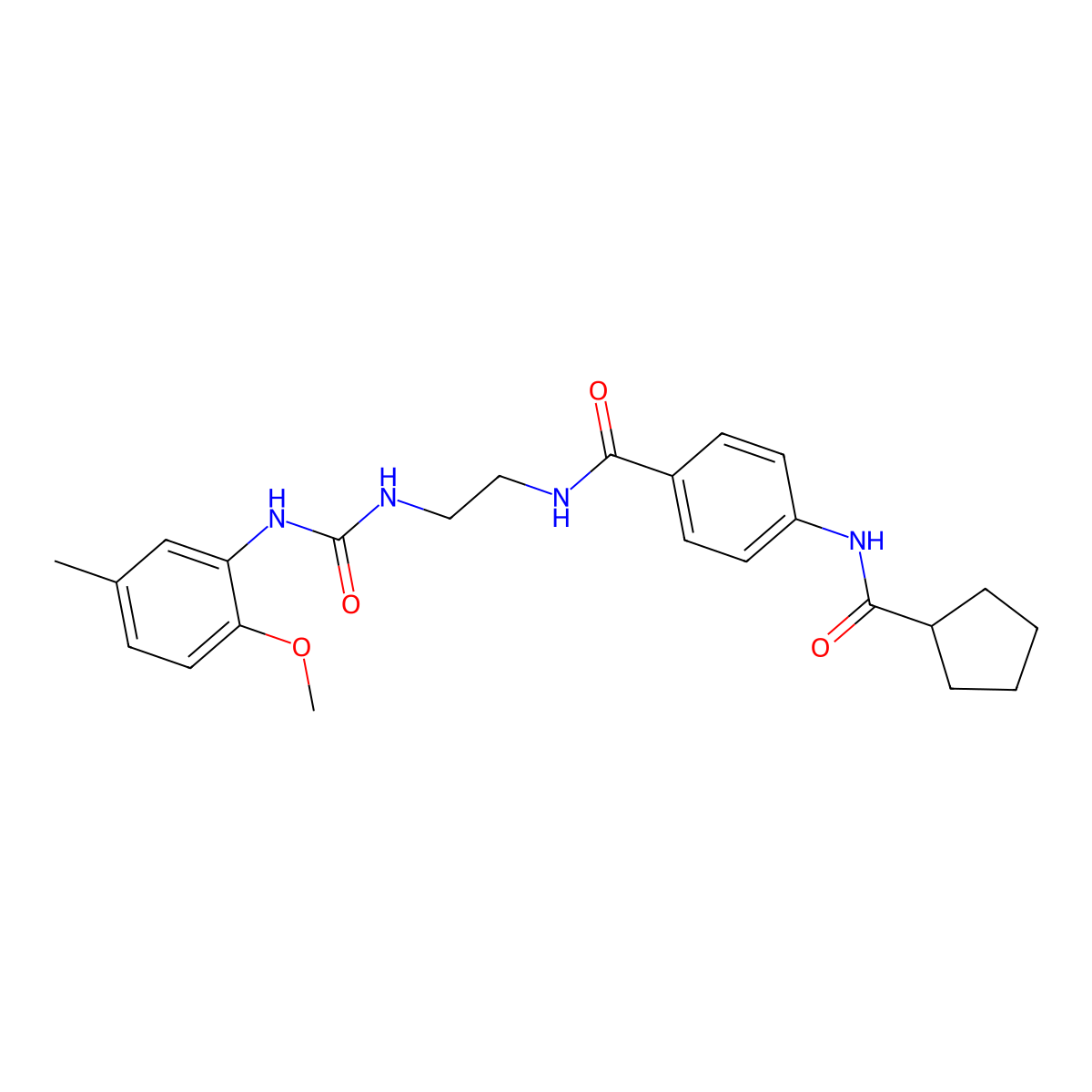 4-(cyclopentanecarboxamido)-N-(2-(3-(2-methoxy-5-methylphenyl)ureido)ethyl)benzamide molecular structure, CAS 1172574-80-9