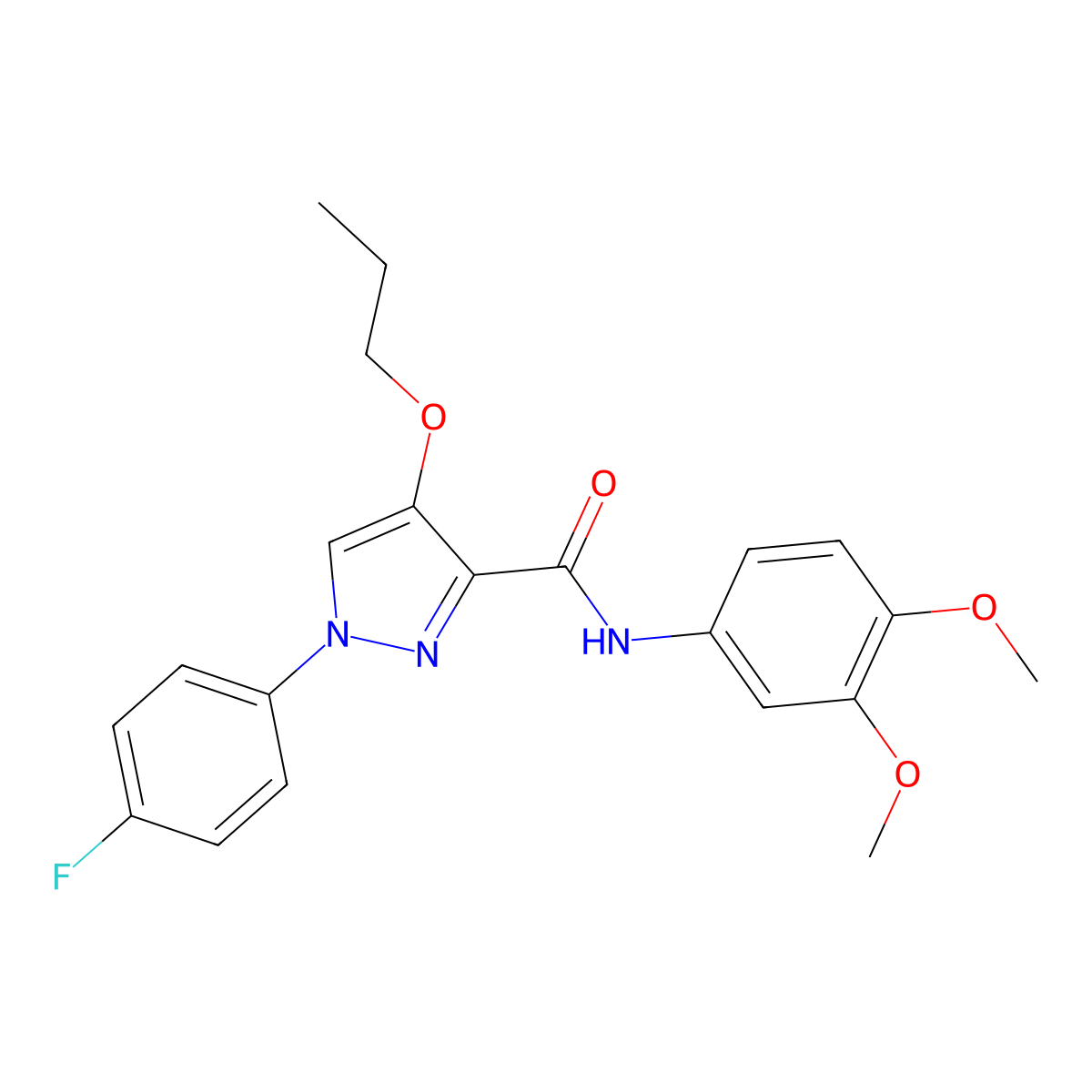 N-(3,4-dimethoxyphenyl)-1-(4-fluorophenyl)-4-propoxy-1H-pyrazole-3-carboxamide molecular structure, CAS 1172574-99-0
