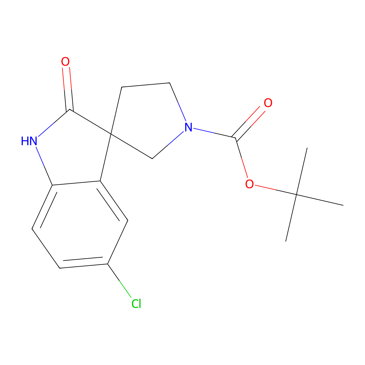 Tert-butyl 5-chloro-2-oxospiro[indoline-3,3'-pyrrolidine]-1'-carboxylate molecular structure, CAS 1172588-22-5