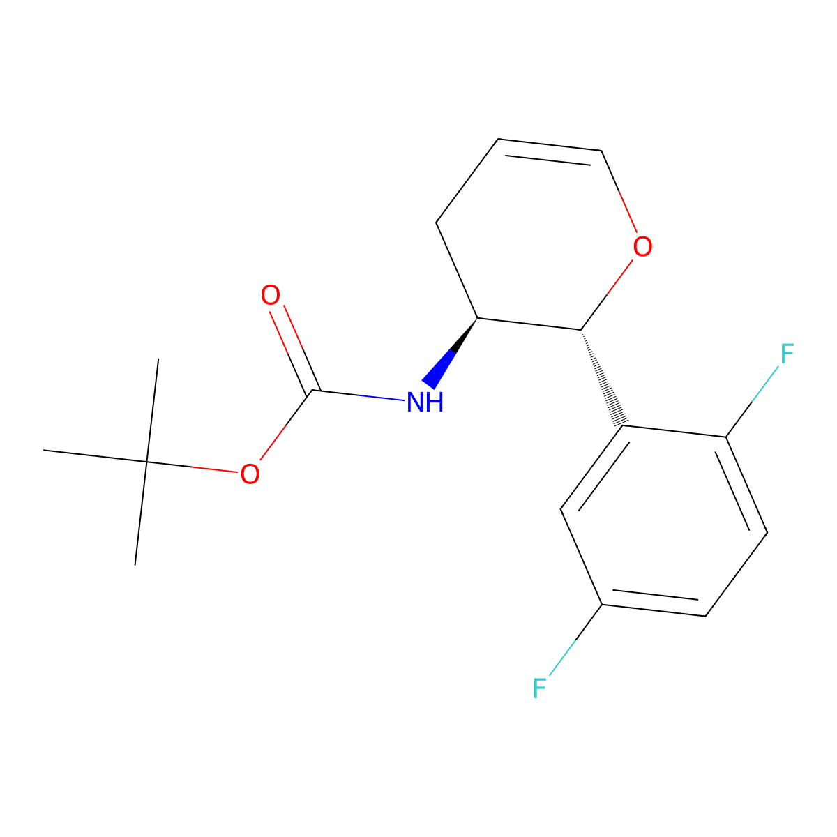 tert-butyl ((2R,3S)-2-(2,5-difluorophenyl)-3,4-dihydro-2H-pyran-3-yl)carbamate molecular structure, CAS 1172623-98-1