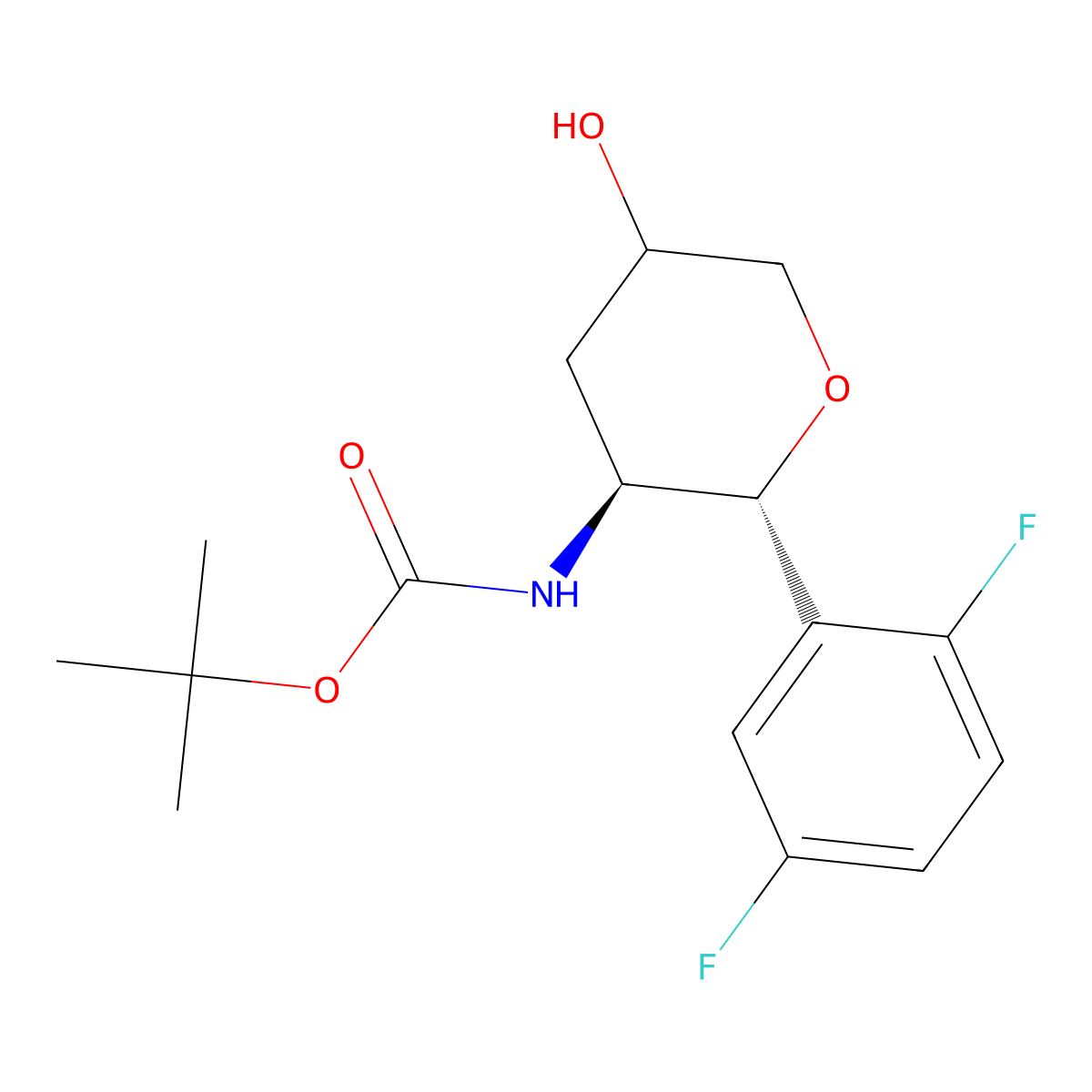 (2xi,5R)-1,5-Anhydro-3,4-dideoxy-5-C-(2,5-difluorophenyl)-4-[[(1,1-dimethylethoxy)carbonyl]amino]-D-glycero-pentitol molecular structure, CAS 1172623-99-2