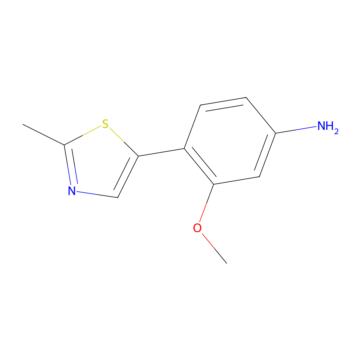 3-Methoxy-4-(2-methyl-thiazol-5-yl)-phenylamine molecular structure, CAS 1172639-66-5