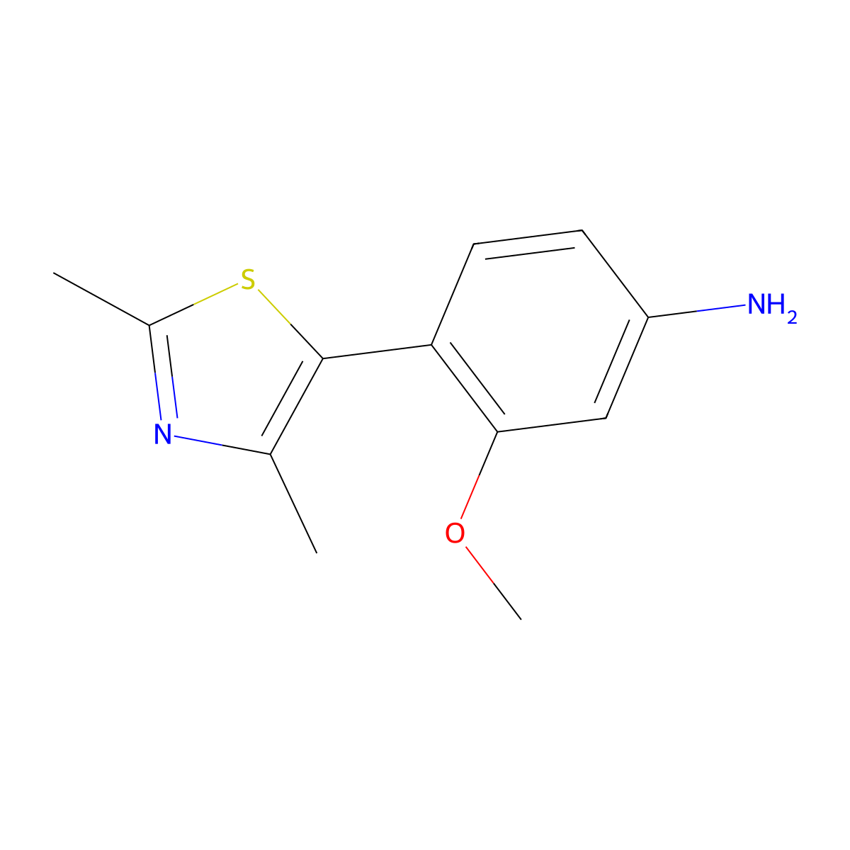 4-(2,4-Dimethyl-thiazol-5-yl)-3-methoxy-phenylamine molecular structure, CAS 1172639-70-1