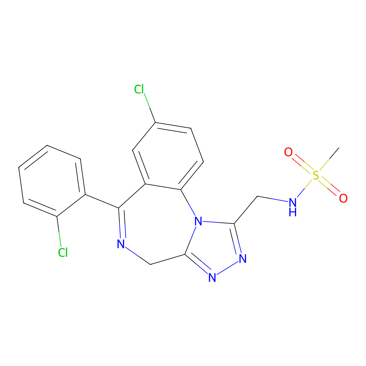Methanesulfonamide, N-((8-chloro-6-(2-chlorophenyl)-4H-(1,2,4)triazolo(4,3-a)(1,4)benzodiazepin-1-yl)methyl)- molecular structure, CAS 117267-40-0