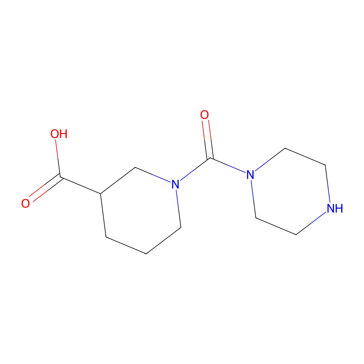 1-(Piperazine-1-carbonyl)piperidine-3-carboxylic acid molecular structure, CAS 1172692-53-3