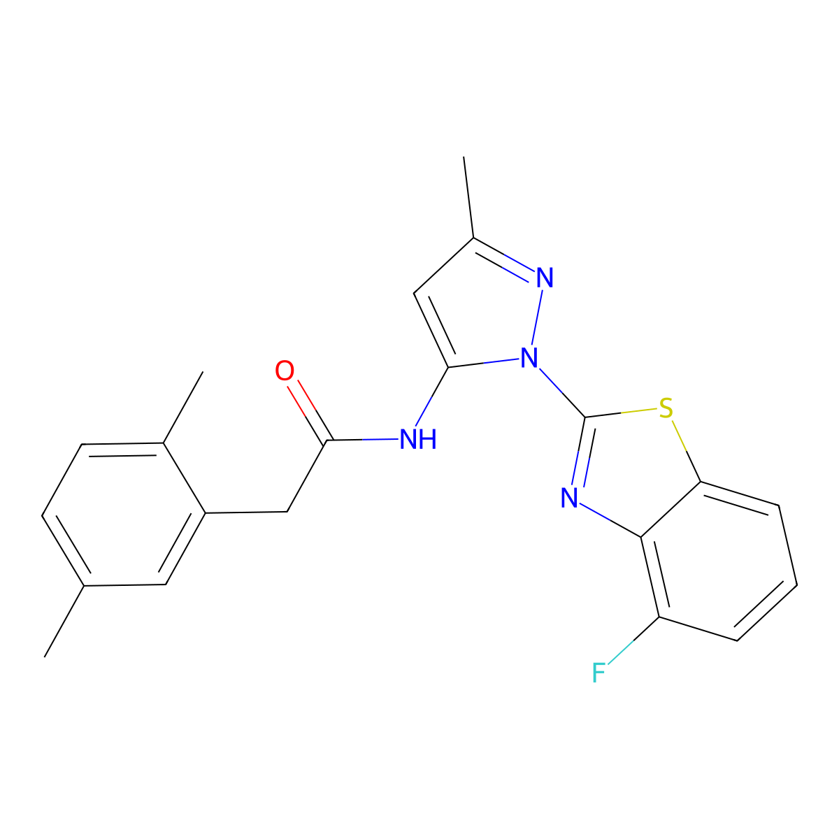 2-(2,5-dimethylphenyl)-N-(1-(4-fluorobenzo[d]thiazol-2-yl)-3-methyl-1H-pyrazol-5-yl)acetamide molecular structure, CAS 1172694-46-0