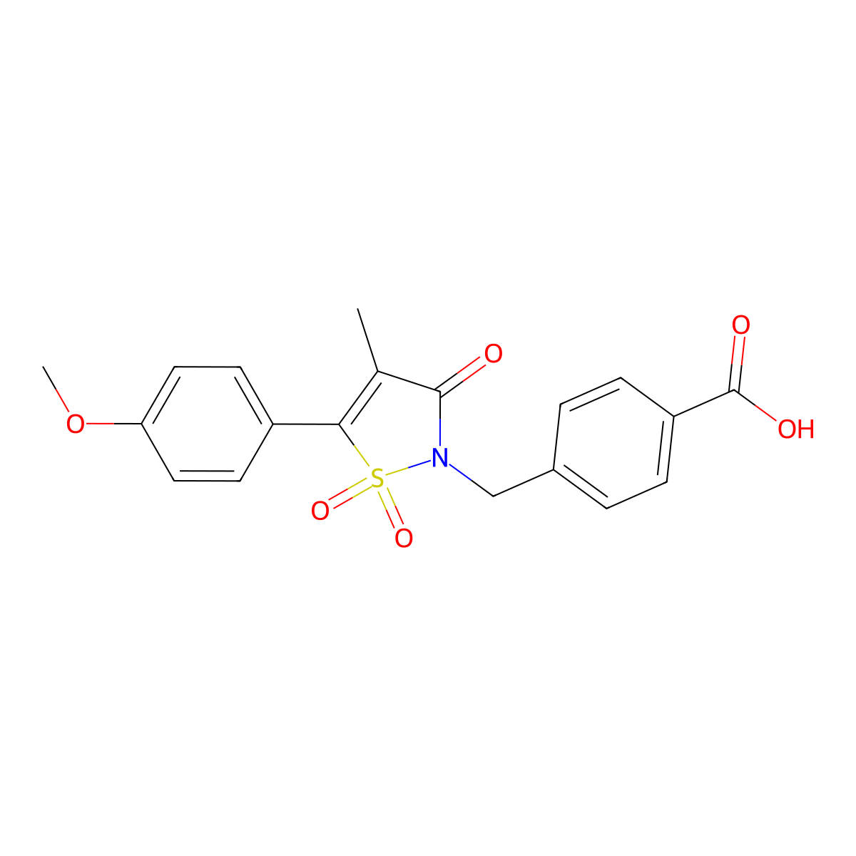 4-{[5-(4-Methoxyphenyl)-4-methyl-1,1-dioxido-3-oxoisothiazol-2(3H)-yl]methyl}benzoic acid molecular structure, CAS 1172696-53-5