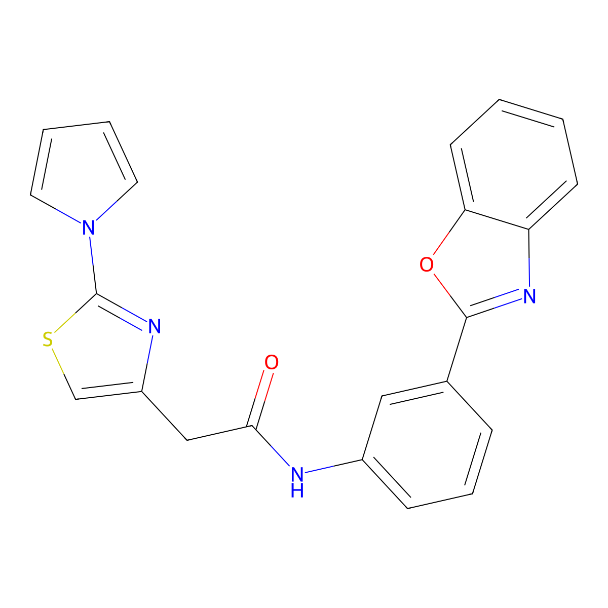 2-(2-(1H-pyrrol-1-yl)thiazol-4-yl)-N-(3-(benzo[d]oxazol-2-yl)phenyl)acetamide molecular structure, CAS 1172697-40-3
