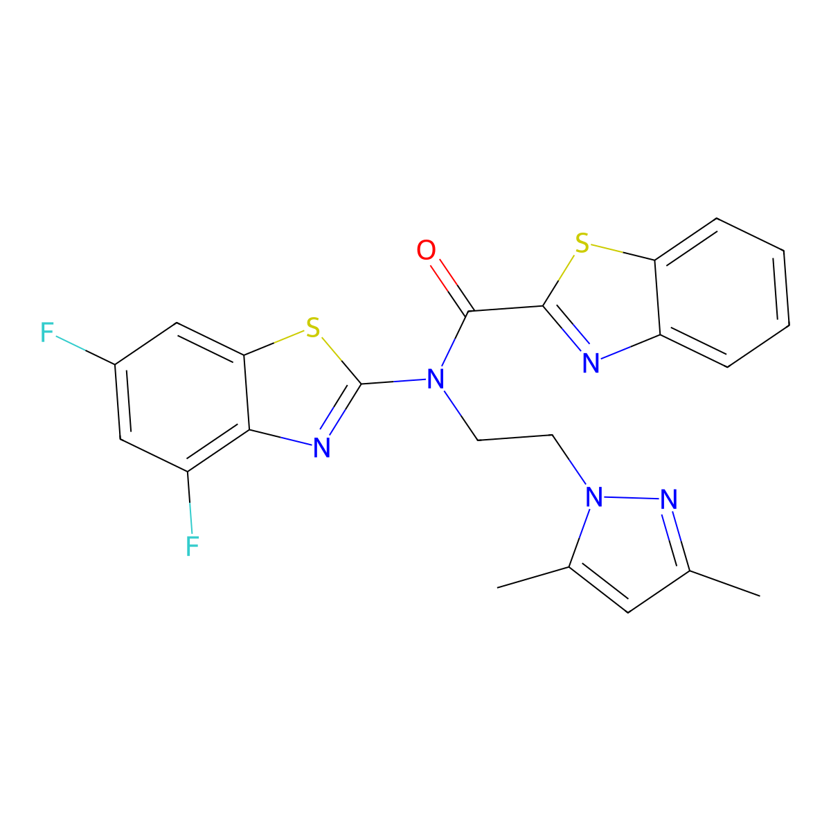 N-(4,6-difluorobenzo[d]thiazol-2-yl)-N-(2-(3,5-dimethyl-1H-pyrazol-1-yl)ethyl)benzo[d]thiazole-2-carboxamide molecular structure, CAS 1172698-92-8