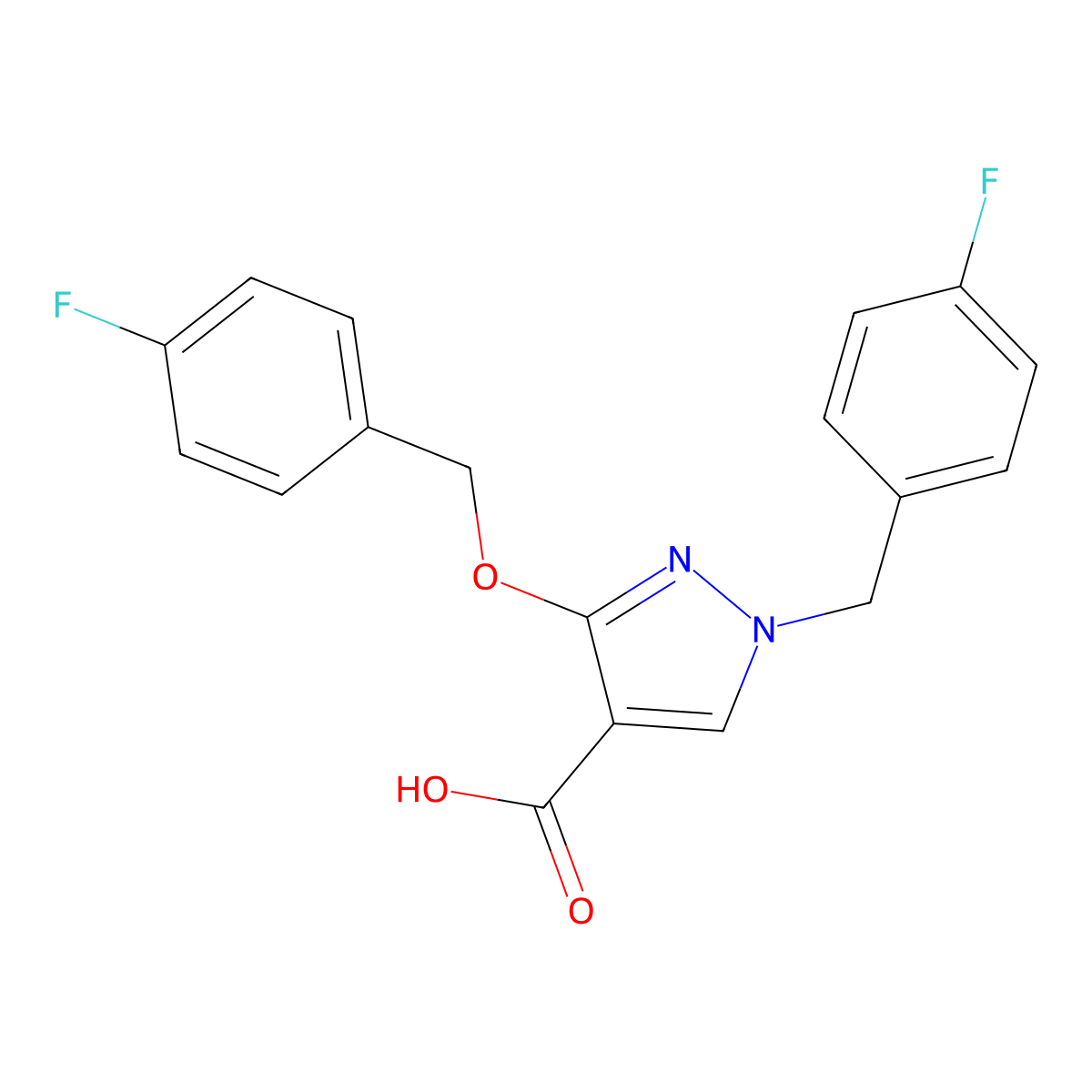 1-(4-fluorobenzyl)-3-((4-fluorobenzyl)oxy)-1H-pyrazole-4-carboxylic acid molecular structure, CAS 1172699-03-4