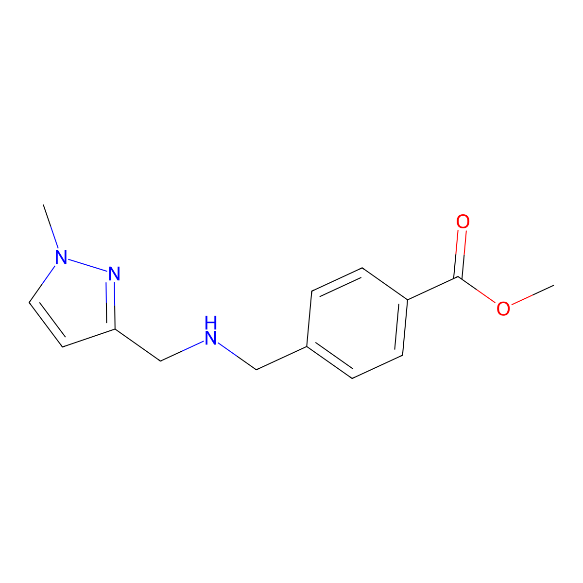 methyl 4-({[(1-methyl-1H-pyrazol-3-yl)methyl]amino}methyl)benzoate molecular structure, CAS 1172703-15-9