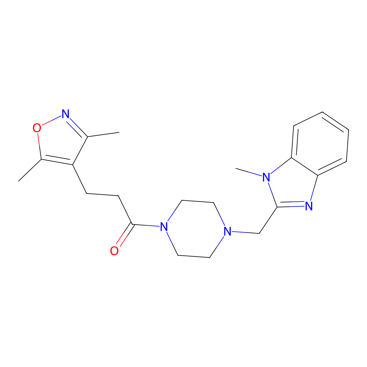 3-(3,5-dimethyl-1,2-oxazol-4-yl)-1-{4-[(1-methyl-1H-1,3-benzodiazol-2-yl)methyl]piperazin-1-yl}propan-1-one molecular structure, CAS 1172703-40-0