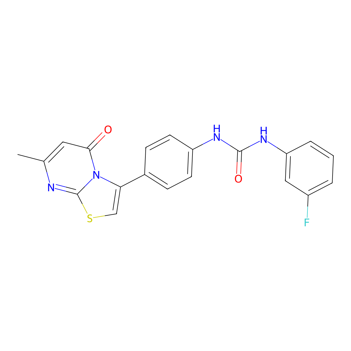1-(3-fluorophenyl)-3-(4-(7-methyl-5-oxo-5H-thiazolo[3,2-a]pyrimidin-3-yl)phenyl)urea molecular structure, CAS 1172704-34-5