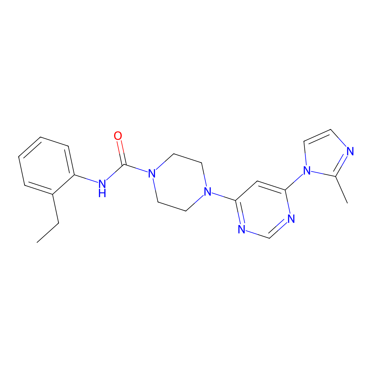 N-(2-ethylphenyl)-4-(6-(2-methyl-1H-imidazol-1-yl)pyrimidin-4-yl)piperazine-1-carboxamide molecular structure, CAS 1172704-60-7