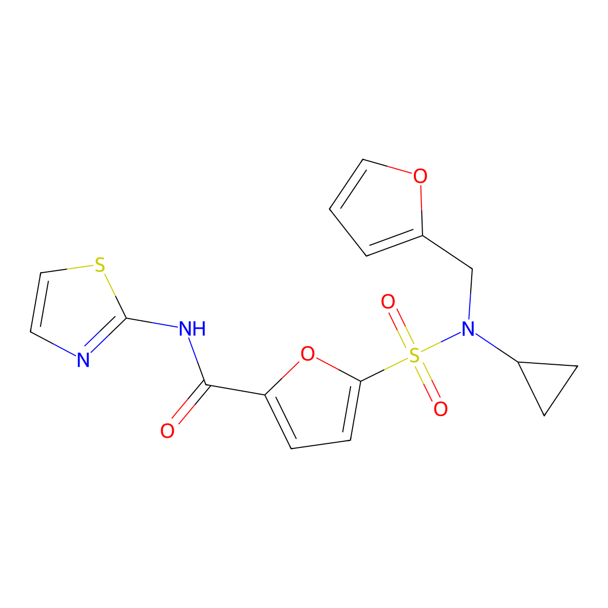 5-(N-cyclopropyl-N-(furan-2-ylmethyl)sulfamoyl)-N-(thiazol-2-yl)furan-2-carboxamide molecular structure, CAS 1172704-71-0