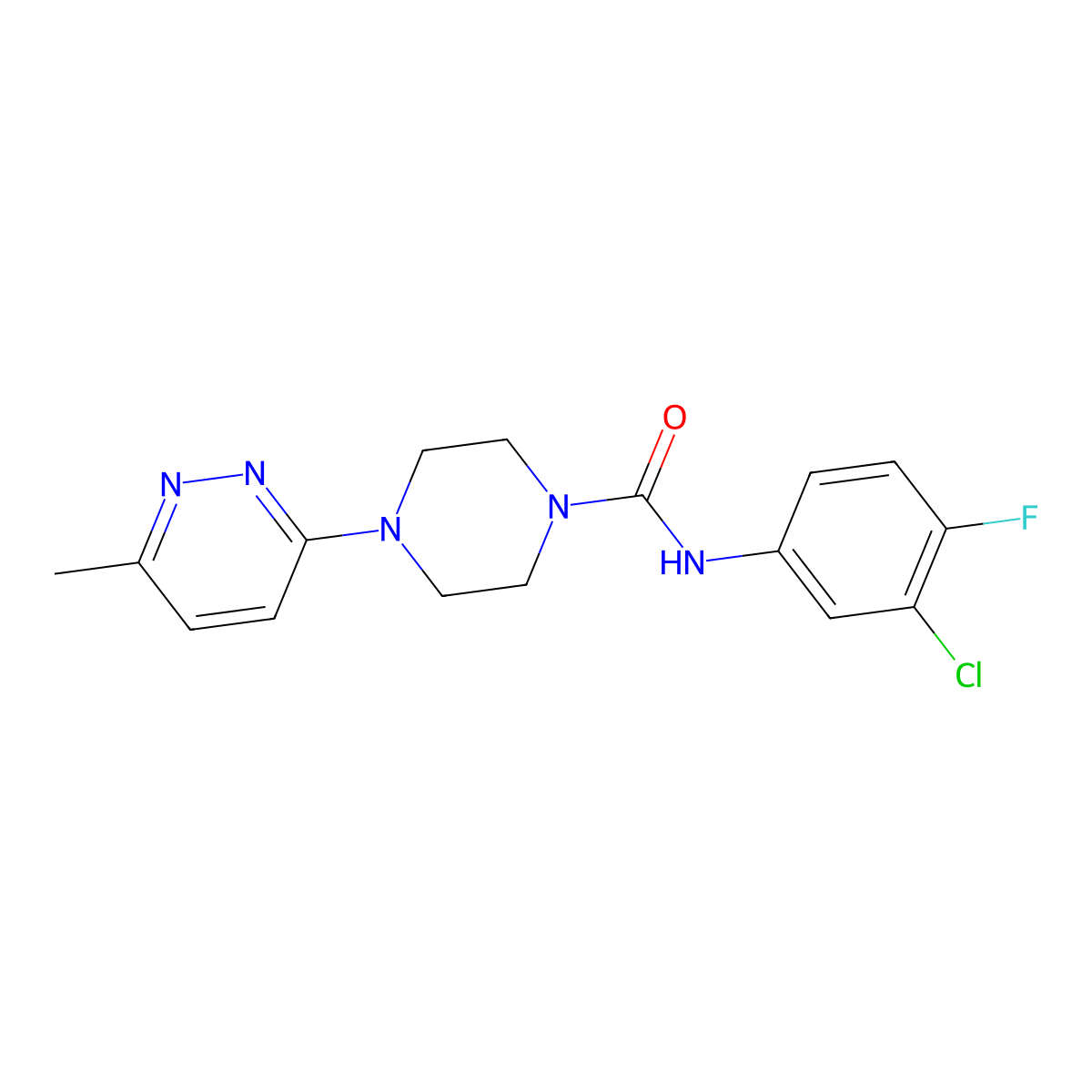 N-(3-chloro-4-fluorophenyl)-4-(6-methylpyridazin-3-yl)piperazine-1-carboxamide molecular structure, CAS 1172704-92-5