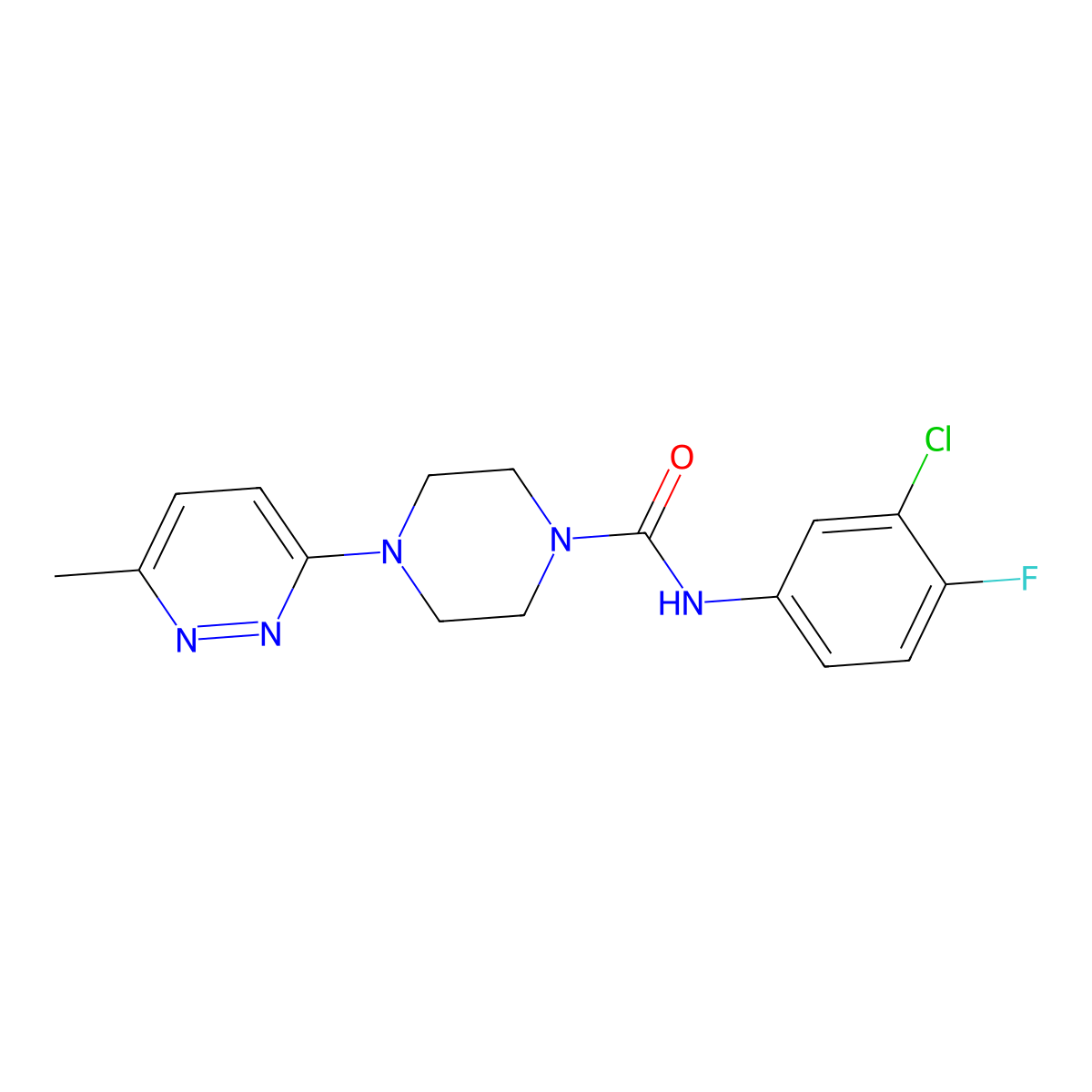 N-(3-chloro-4-fluorophenyl)-4-(6-methylpyridazin-3-yl)piperazine-1-carboxamide molecular structure, CAS 1172704-92-5