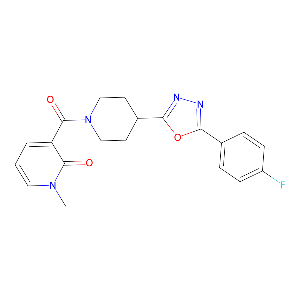 3-(4-(5-(4-fluorophenyl)-1,3,4-oxadiazol-2-yl)piperidine-1-carbonyl)-1-methylpyridin-2(1H)-one molecular structure, CAS 1172706-08-9