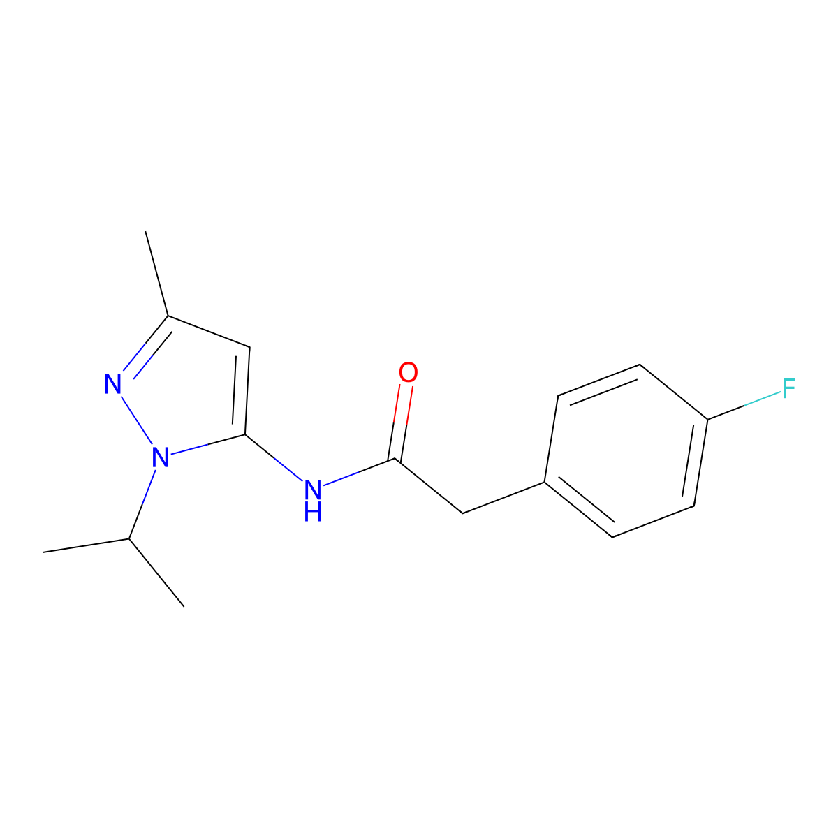 2-(4-fluorophenyl)-N-(1-isopropyl-3-methyl-1H-pyrazol-5-yl)acetamide molecular structure, CAS 1172706-16-9