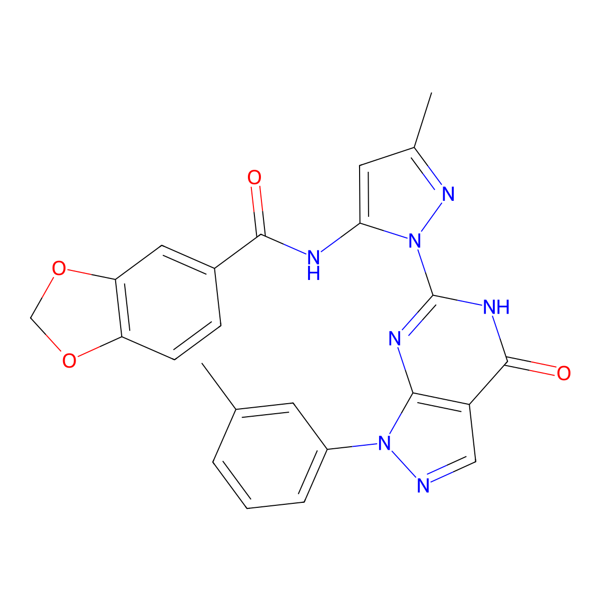 N-(3-methyl-1-(4-oxo-1-(m-tolyl)-4,5-dihydro-1H-pyrazolo[3,4-d]pyrimidin-6-yl)-1H-pyrazol-5-yl)benzo[d][1,3]dioxole-5-carboxamide molecular structure, CAS 1172707-18-4