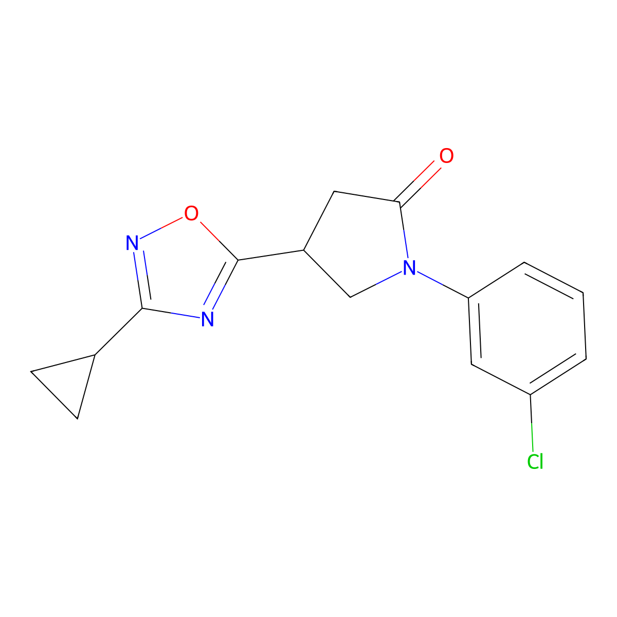1-(3-Chlorophenyl)-4-(3-cyclopropyl-1,2,4-oxadiazol-5-yl)pyrrolidin-2-one molecular structure, CAS 1172709-18-0