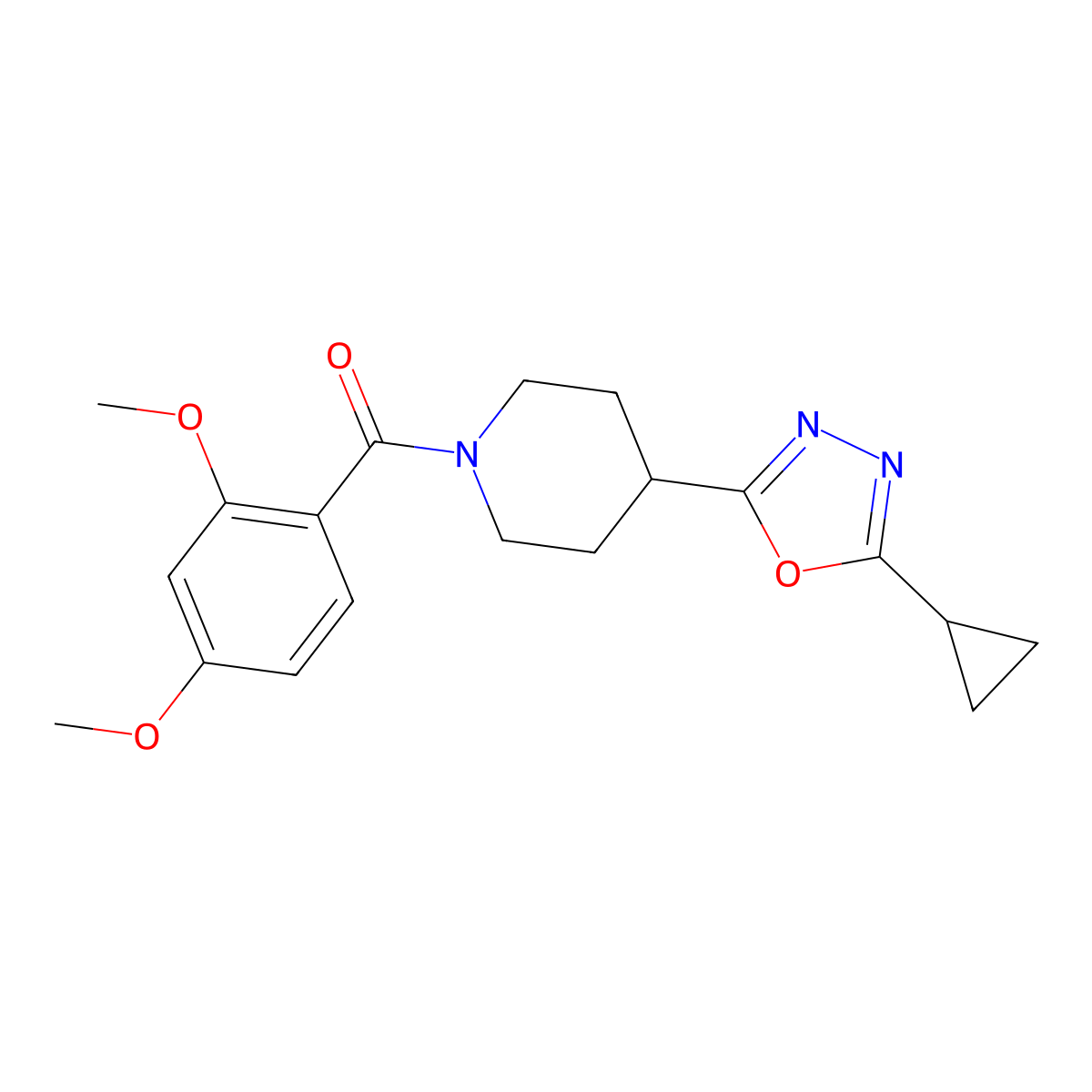 (4-(5-Cyclopropyl-1,3,4-oxadiazol-2-yl)piperidin-1-yl)(2,4-dimethoxyphenyl)methanone molecular structure, CAS 1172710-29-0