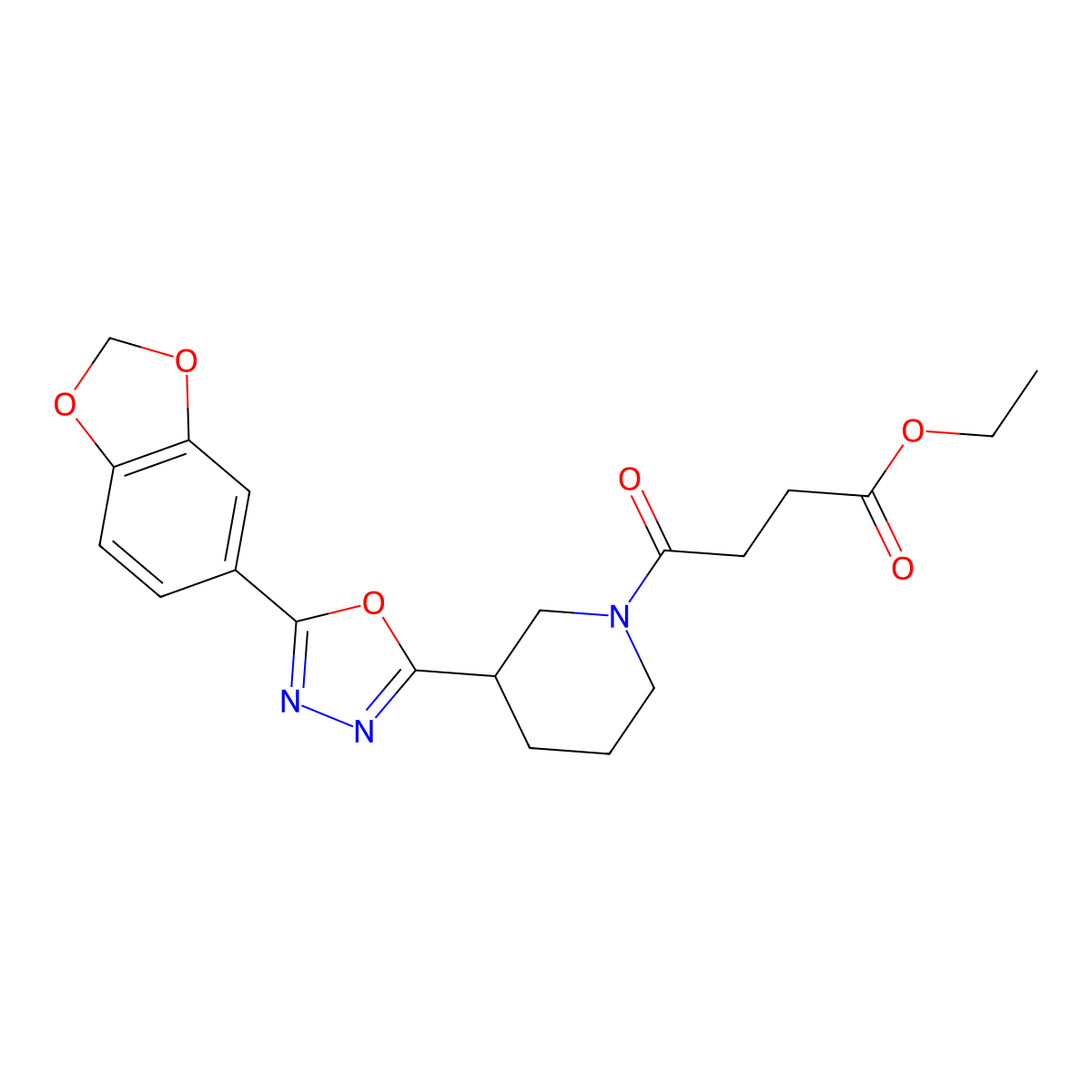 Ethyl 4-(3-(5-(benzo[d][1,3]dioxol-5-yl)-1,3,4-oxadiazol-2-yl)piperidin-1-yl)-4-oxobutanoate molecular structure, CAS 1172711-89-5