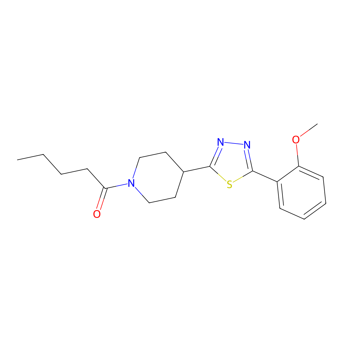1-(4-(5-(2-Methoxyphenyl)-1,3,4-thiadiazol-2-yl)piperidin-1-yl)pentan-1-one molecular structure, CAS 1172713-14-2