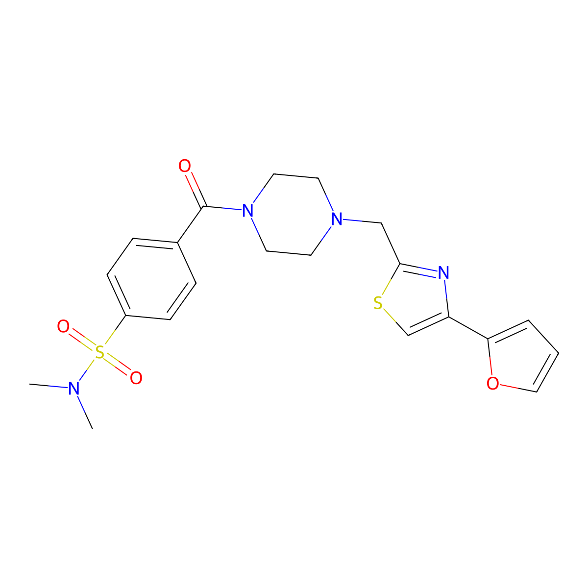 4-(4-((4-(furan-2-yl)thiazol-2-yl)methyl)piperazine-1-carbonyl)-N,N-dimethylbenzenesulfonamide molecular structure, CAS 1172713-61-9