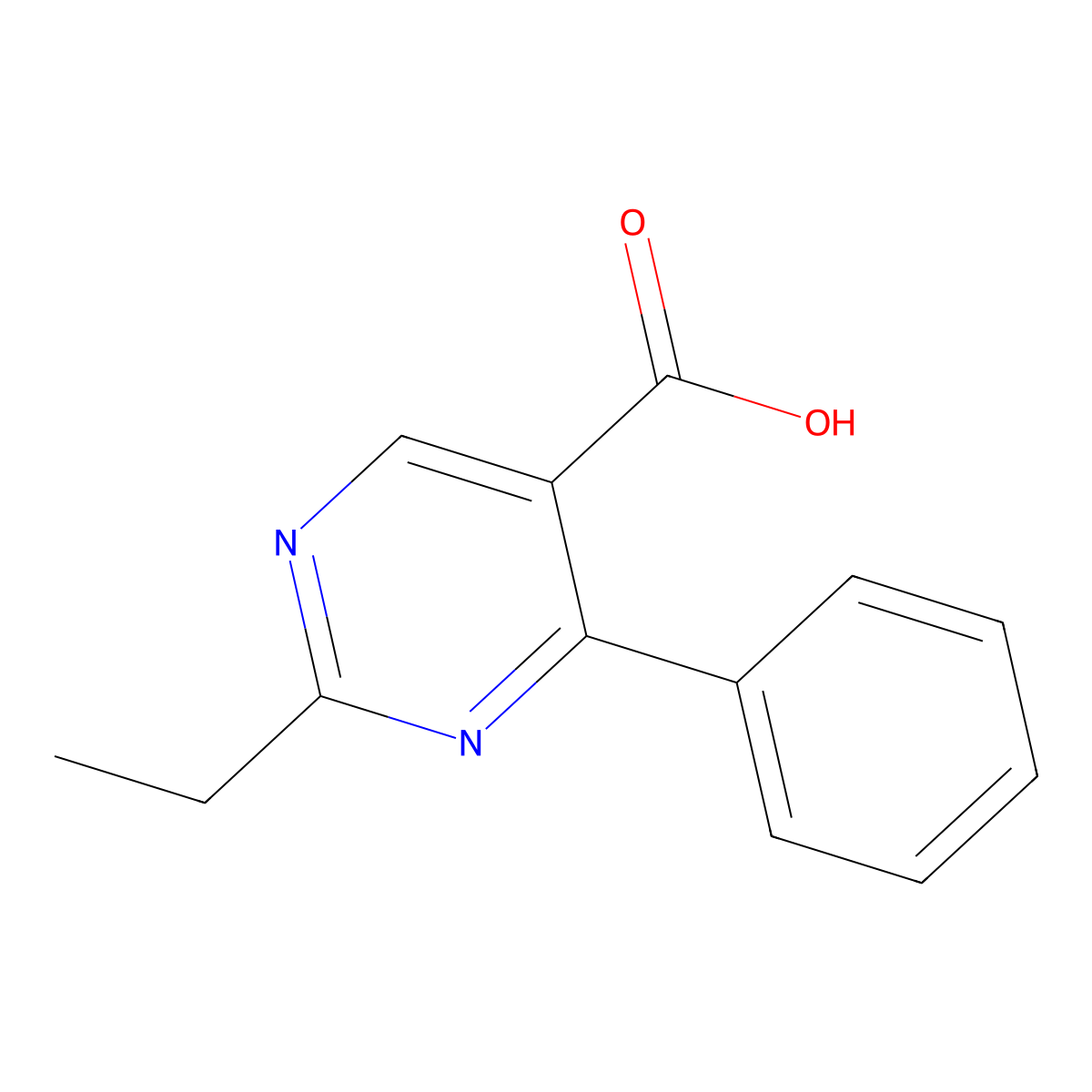 2-Ethyl-4-phenylpyrimidine-5-carboxylic acid molecular structure, CAS 1172714-62-3