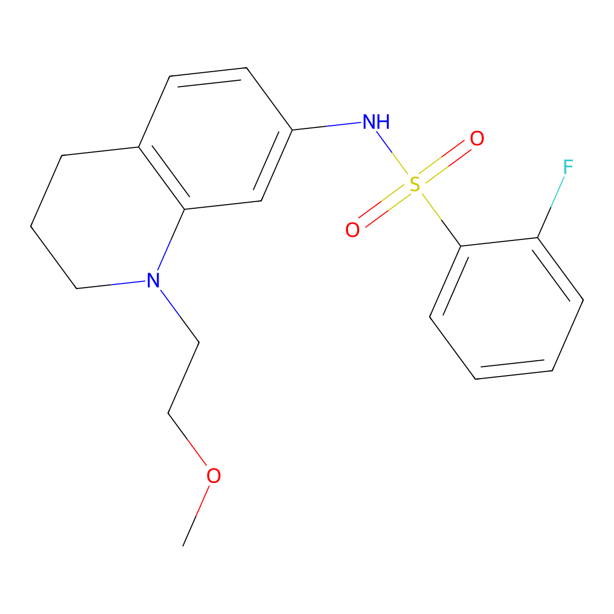 2-fluoro-N-(1-(2-methoxyethyl)-1,2,3,4-tetrahydroquinolin-7-yl)benzenesulfonamide molecular structure, CAS 1172716-84-5