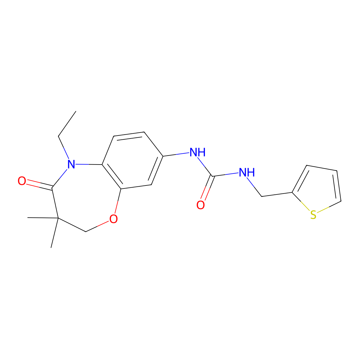 1-(5-Ethyl-3,3-dimethyl-4-oxo-2,3,4,5-tetrahydrobenzo[b][1,4]oxazepin-8-yl)-3-(thiophen-2-ylmethyl)urea molecular structure, CAS 1172719-01-5