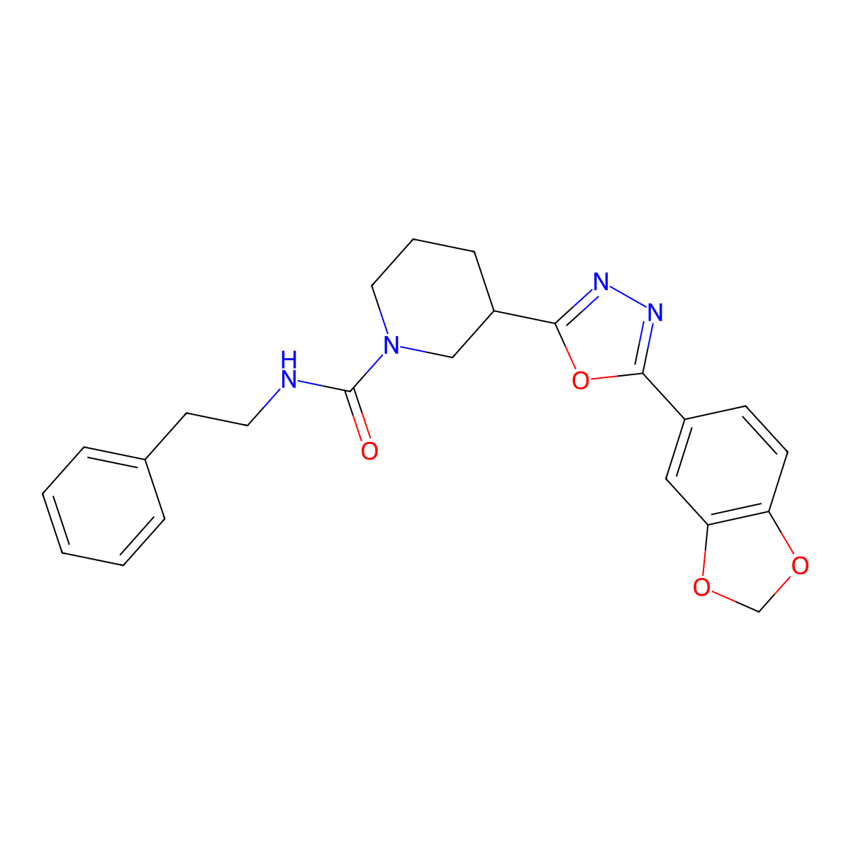 3-(5-(benzo[d][1,3]dioxol-5-yl)-1,3,4-oxadiazol-2-yl)-N-phenethylpiperidine-1-carboxamide molecular structure, CAS 1172720-10-3