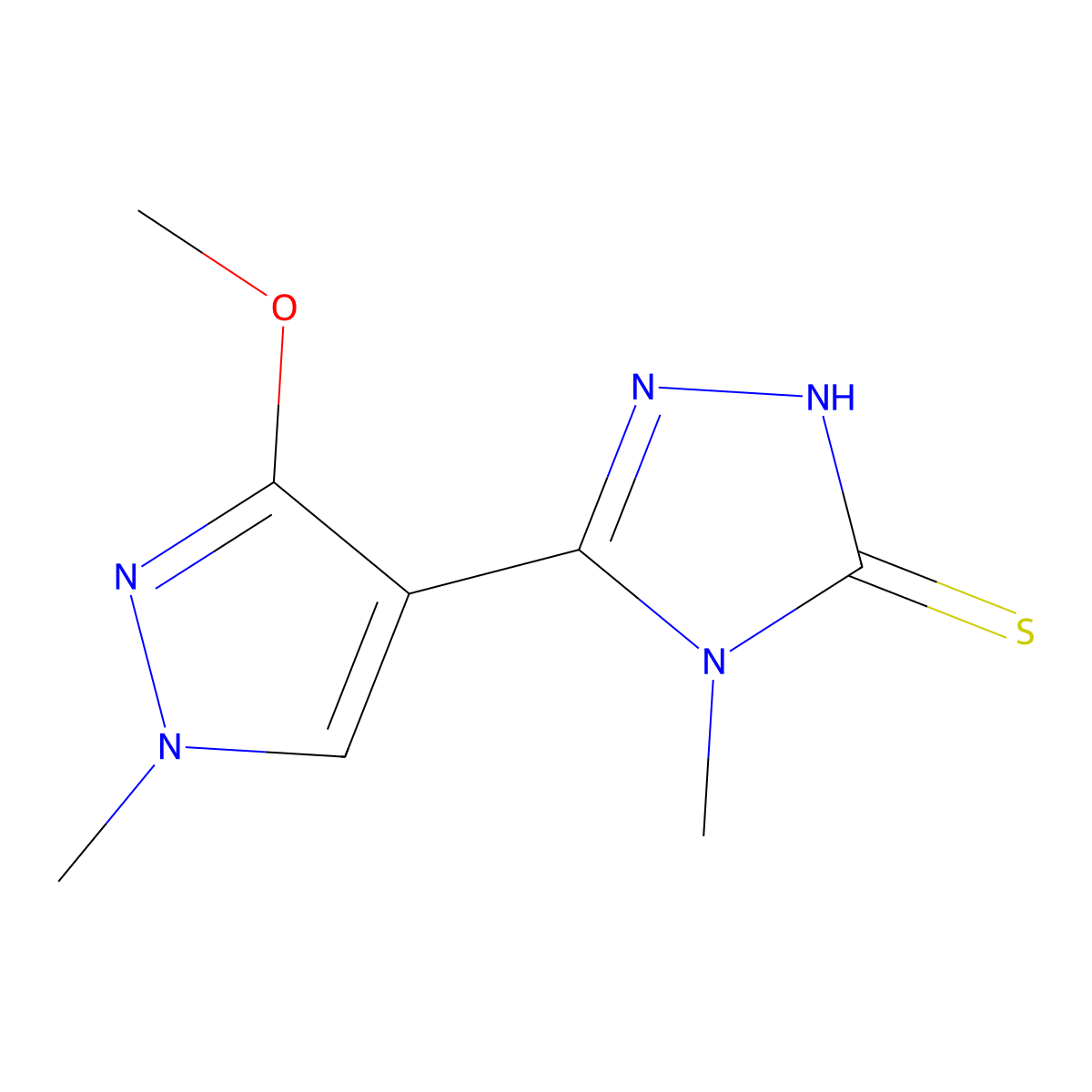 5-(3-methoxy-1-methyl-1H-pyrazol-4-yl)-4-methyl-4H-1,2,4-triazole-3-thiol molecular structure, CAS 1172720-70-5