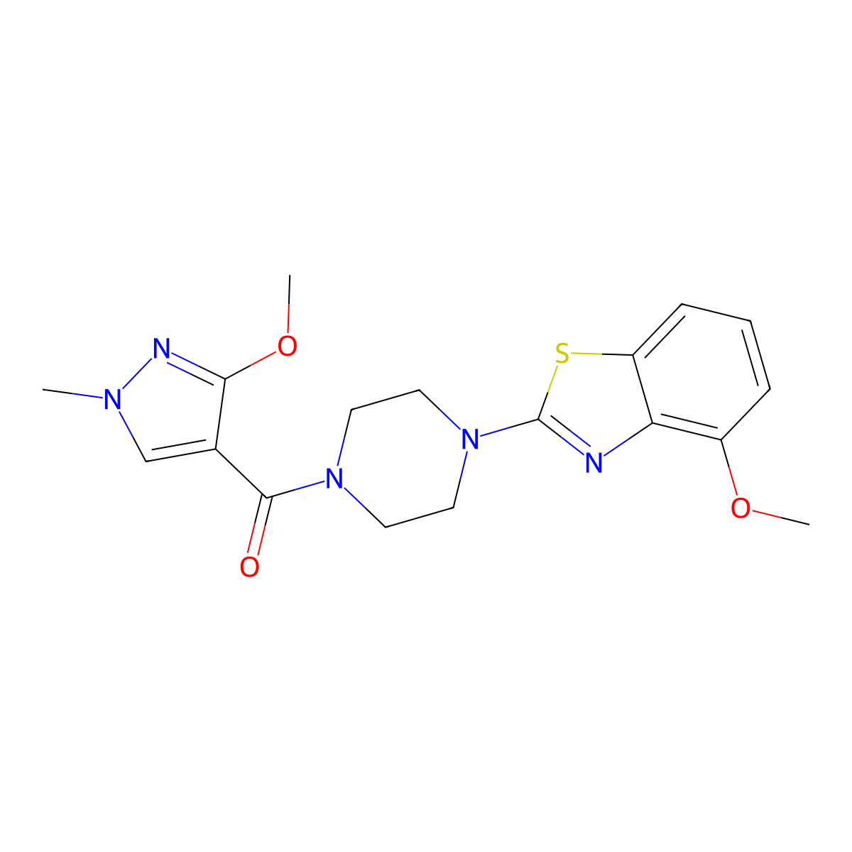 (3-methoxy-1-methyl-1H-pyrazol-4-yl)(4-(4-methoxybenzo[d]thiazol-2-yl)piperazin-1-yl)methanone molecular structure, CAS 1172721-43-5