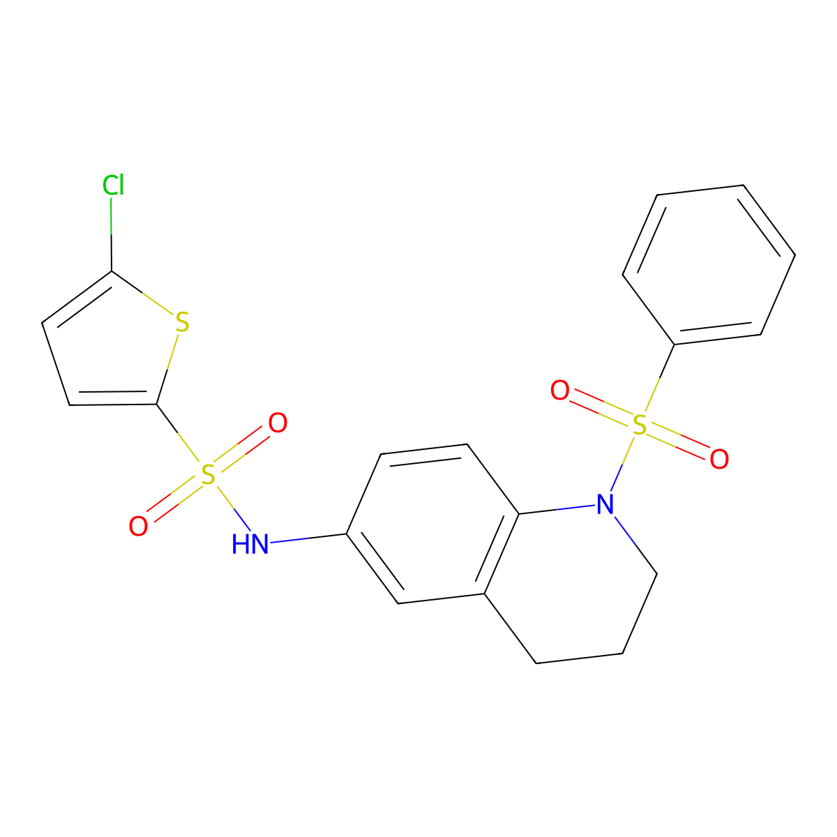 5-chloro-N-(1-(phenylsulfonyl)-1,2,3,4-tetrahydroquinolin-6-yl)thiophene-2-sulfonamide molecular structure, CAS 1172721-49-1