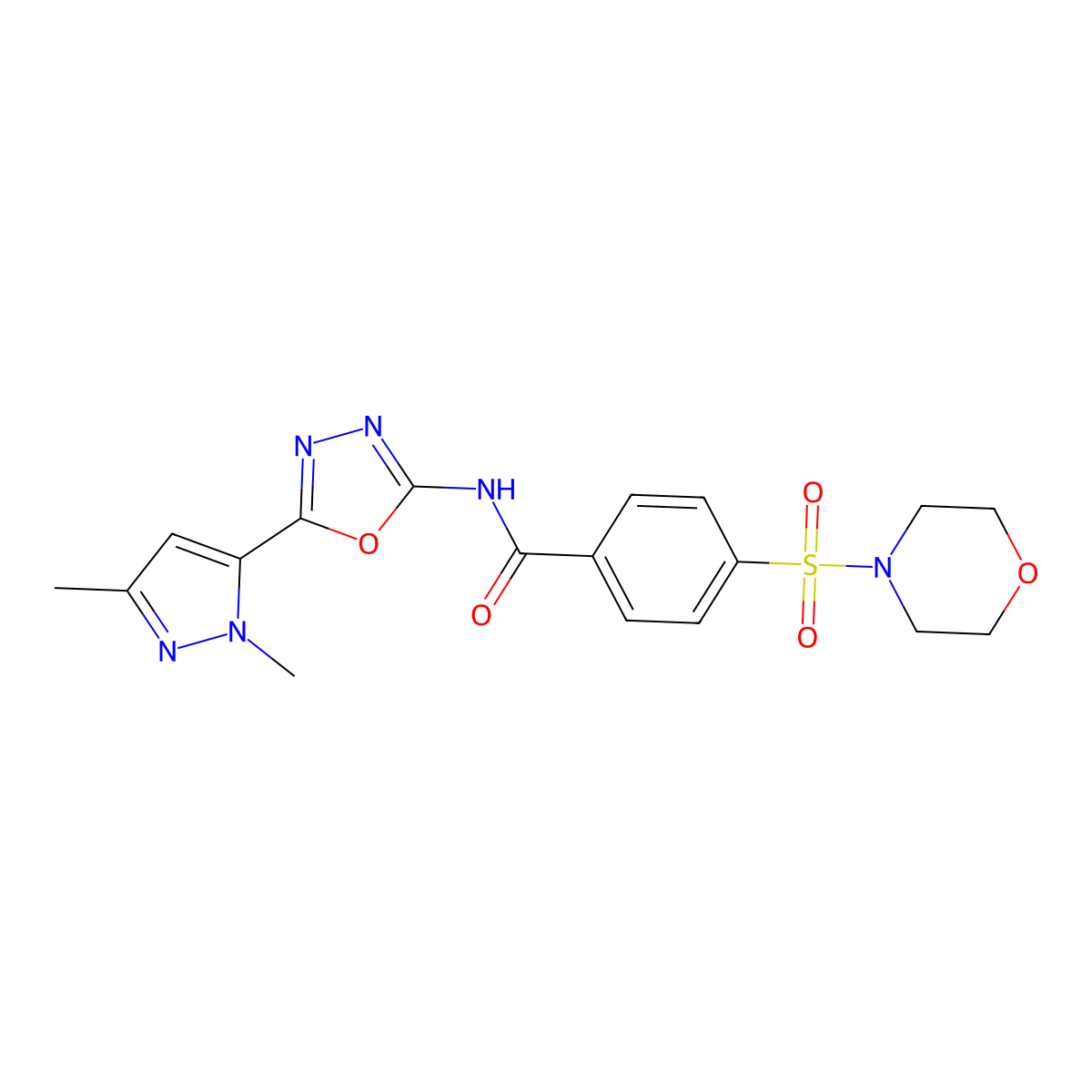 N-[5-(1,3-dimethyl-1H-pyrazol-5-yl)-1,3,4-oxadiazol-2-yl]-4-(morpholine-4-sulfonyl)benzamide molecular structure, CAS 1172722-76-7