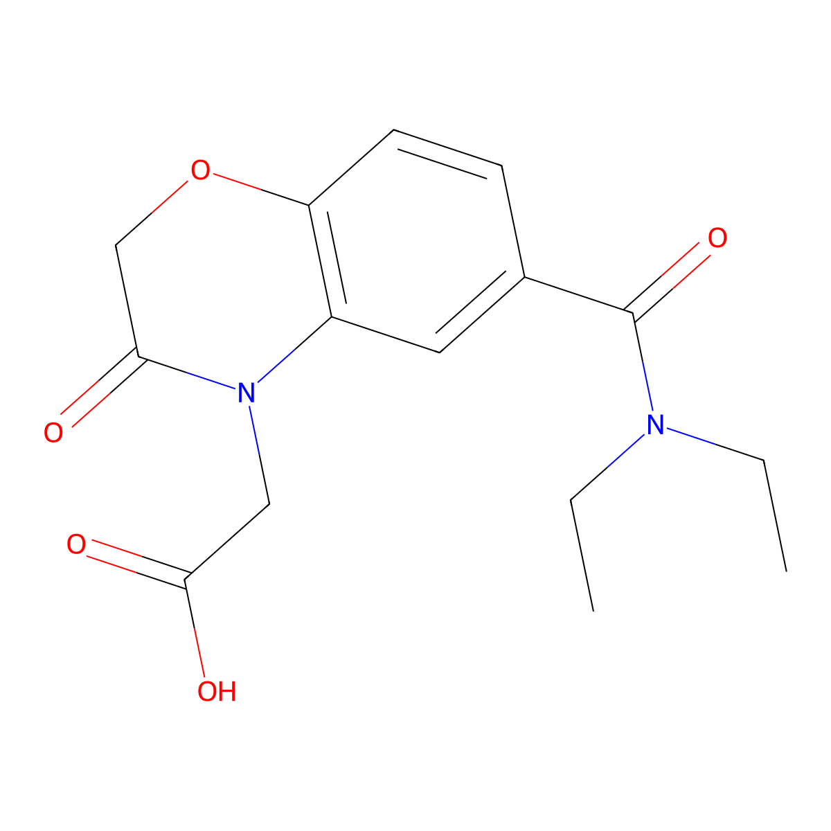 {6-[(Diethylamino)carbonyl]-3-oxo-2,3-dihydro-4H-1,4-benzoxazin-4-yl}acetic acid molecular structure, CAS 1172724-61-6