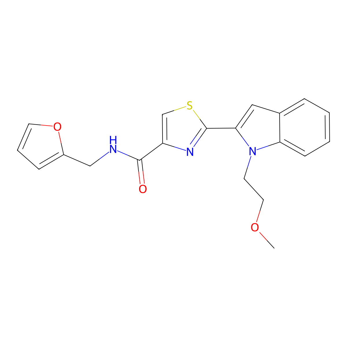 N-(furan-2-ylmethyl)-2-(1-(2-methoxyethyl)-1H-indol-2-yl)thiazole-4-carboxamide molecular structure, CAS 1172725-13-1
