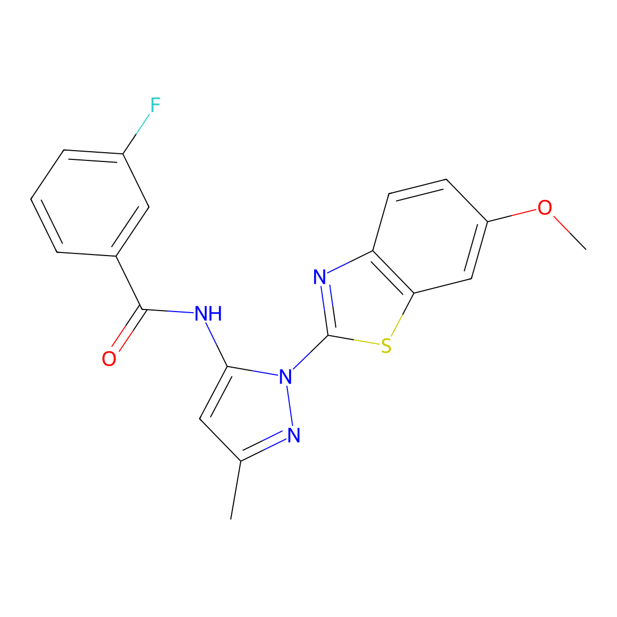 3-fluoro-N-[1-(6-methoxy-1,3-benzothiazol-2-yl)-3-methyl-1H-pyrazol-5-yl]benzamide molecular structure, CAS 1172725-31-3